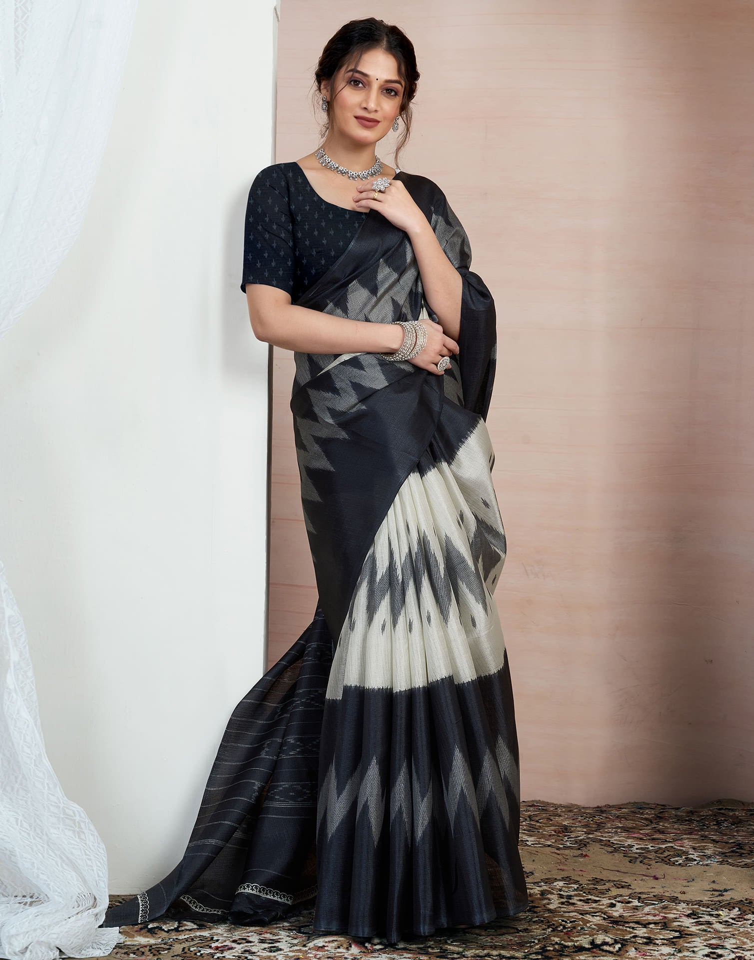 Black Bhagalpuri Silk Printed Saree