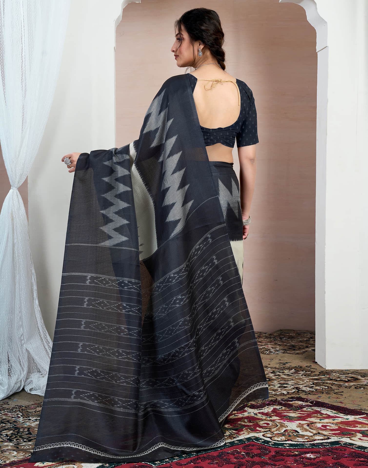 Black Bhagalpuri Silk Printed Saree