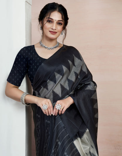 Black Bhagalpuri Silk Printed Saree