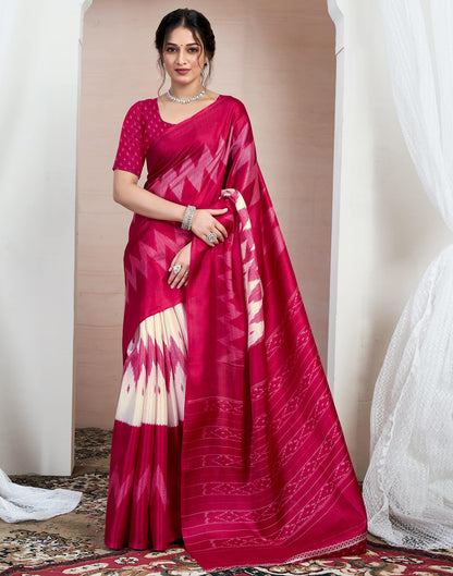 Dark Rose Pink Bhagalpuri Silk Printed Saree