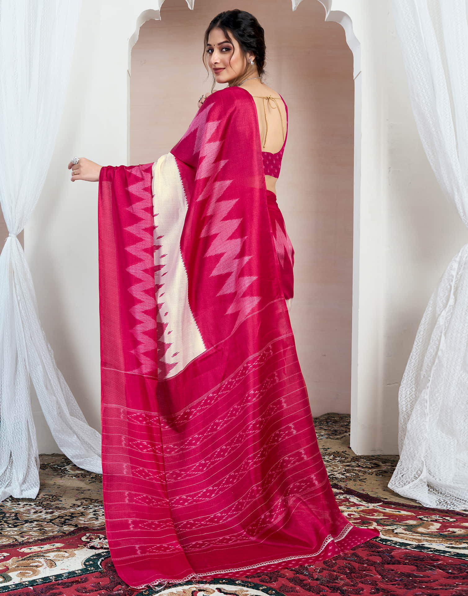 Dark Rose Pink Bhagalpuri Silk Printed Saree