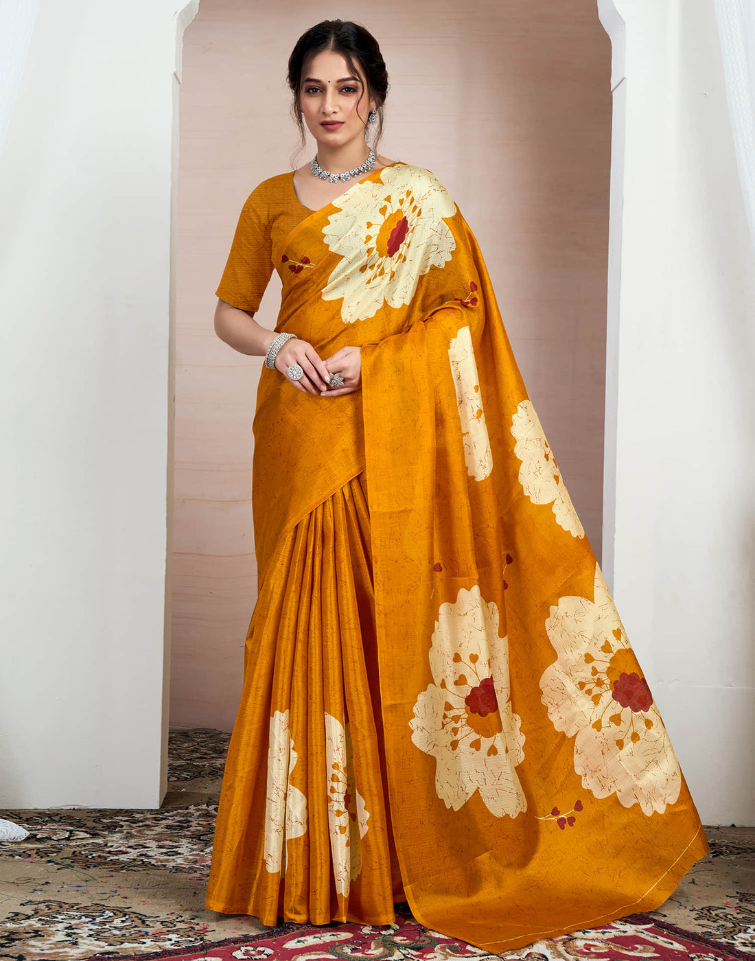 Turmeric Yellow Bhagalpuri Silk Printed Saree