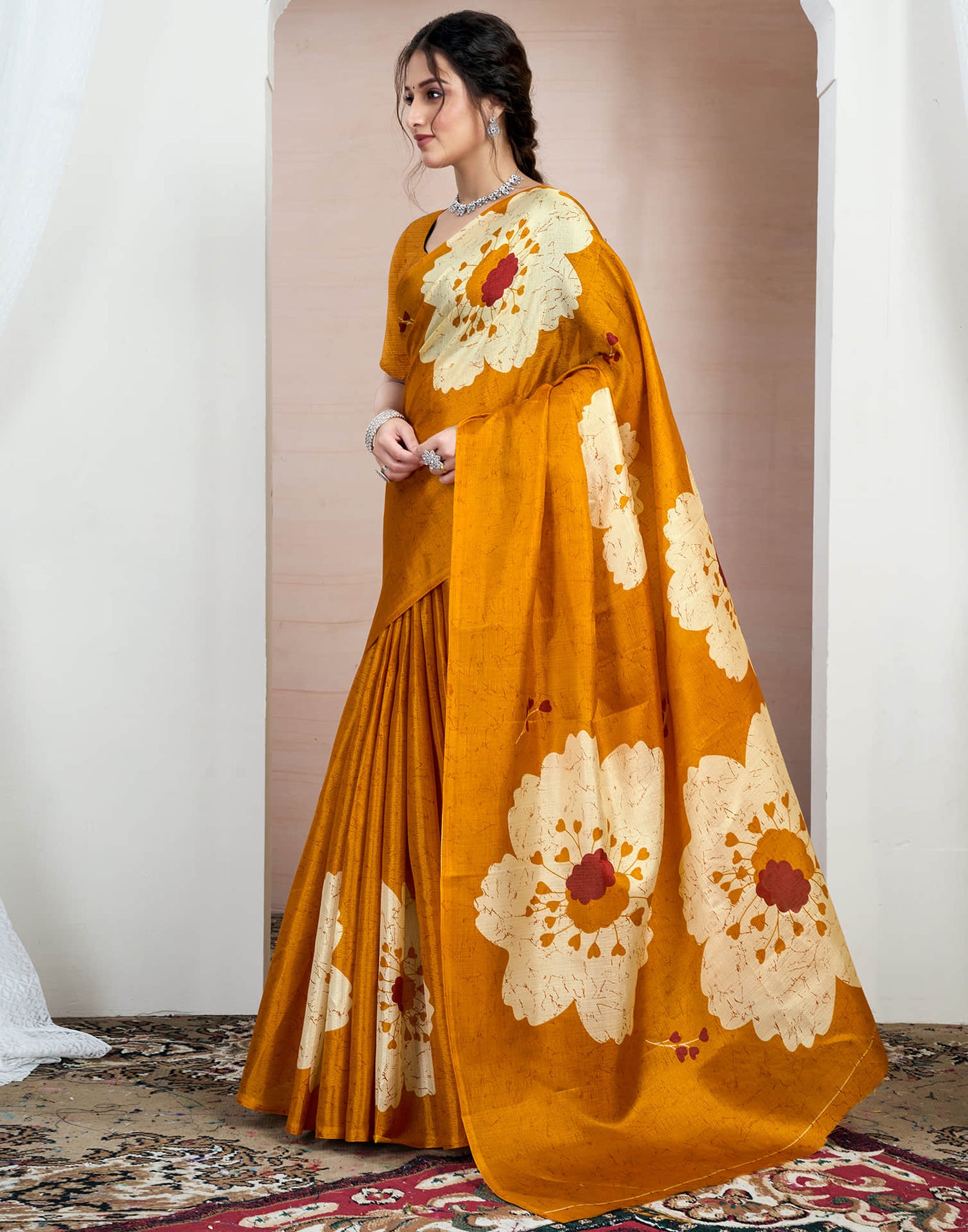 Turmeric Yellow Bhagalpuri Silk Printed Saree