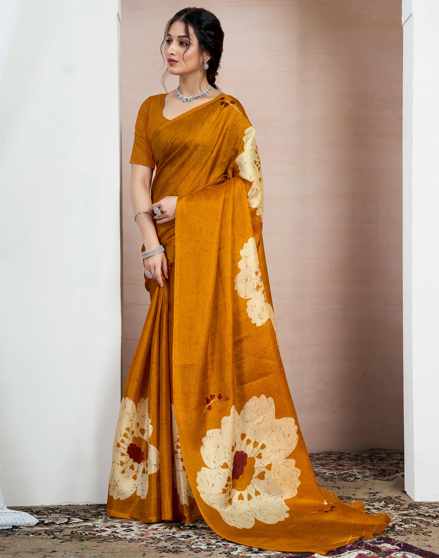 Turmeric Yellow Bhagalpuri Silk Printed Saree