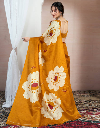 Turmeric Yellow Bhagalpuri Silk Printed Saree