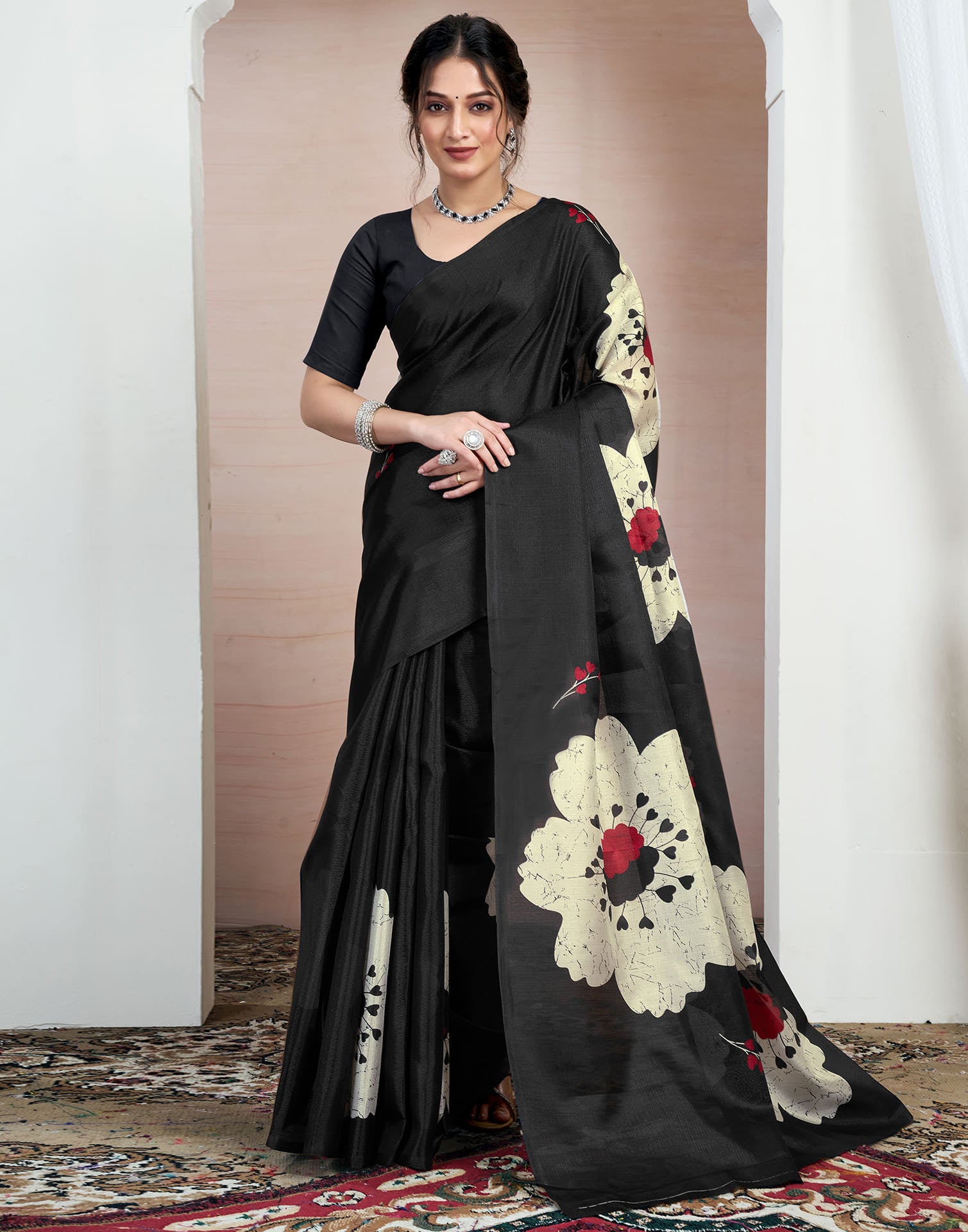 Black Bhagalpuri Silk Printed Saree