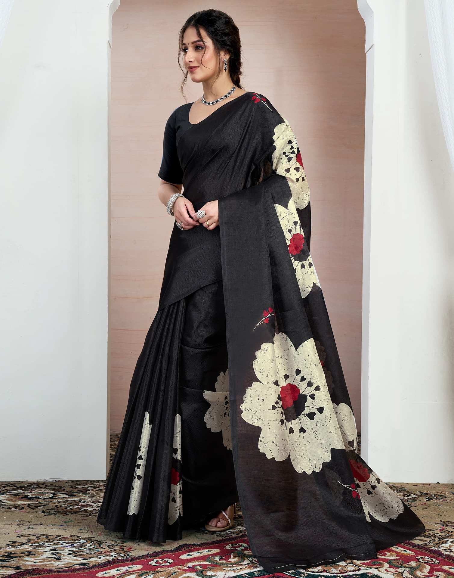 Black Bhagalpuri Silk Printed Saree