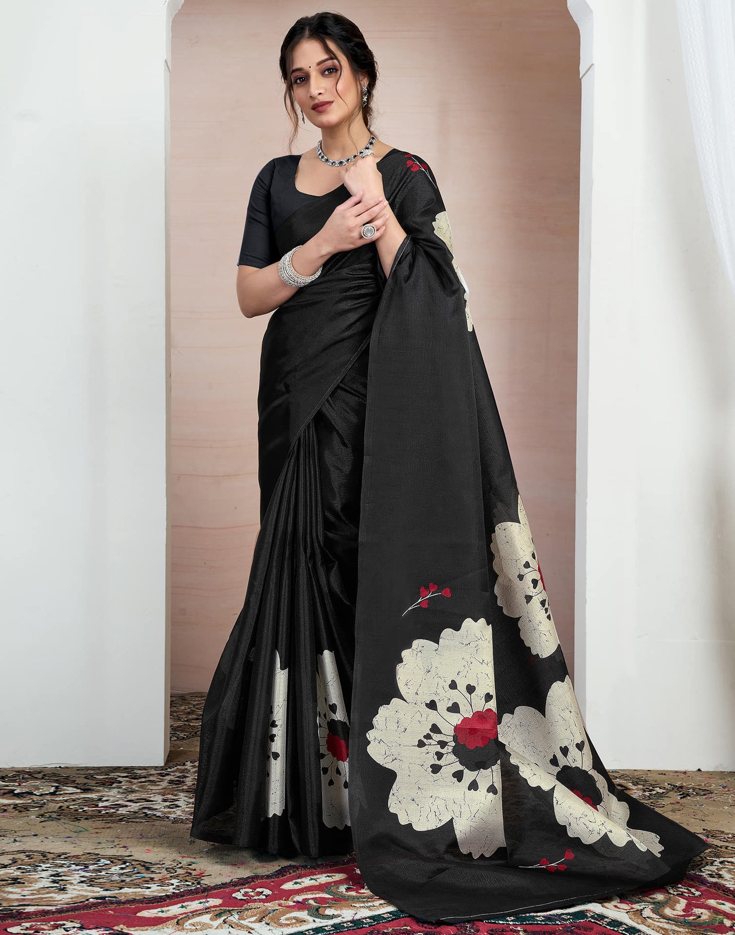 Black Bhagalpuri Silk Printed Saree