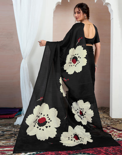 Black Bhagalpuri Silk Printed Saree