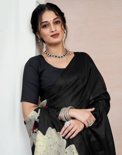 Black Bhagalpuri Silk Printed Saree