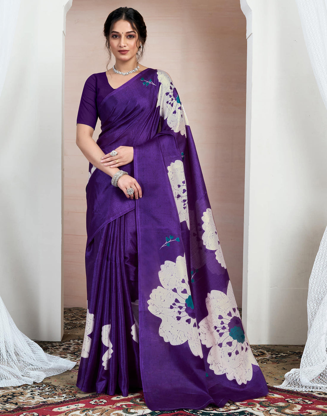 Purple Bhagalpuri Silk Printed Saree