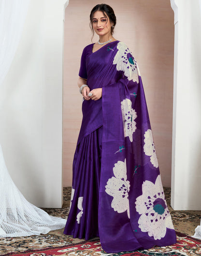 Purple Bhagalpuri Silk Printed Saree