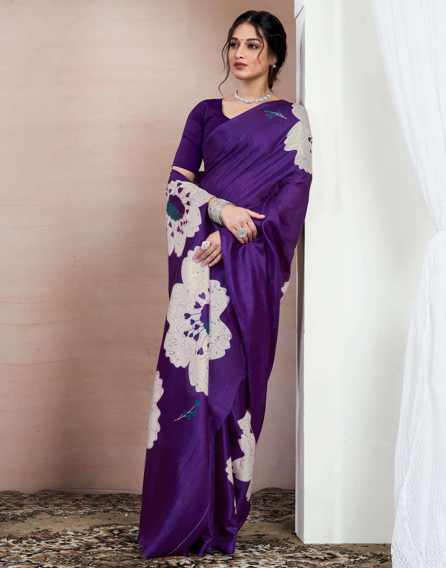 Purple Bhagalpuri Silk Printed Saree