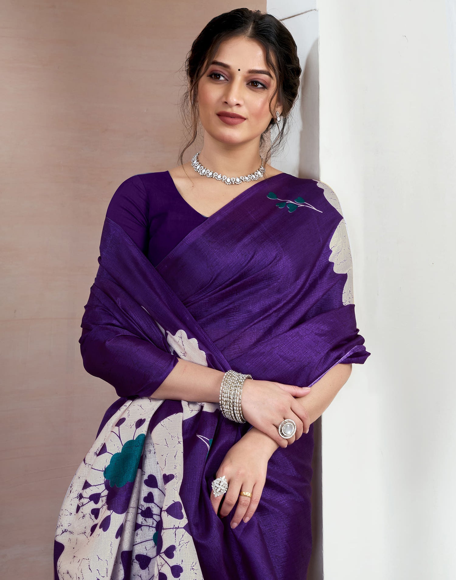 Purple Bhagalpuri Silk Printed Saree