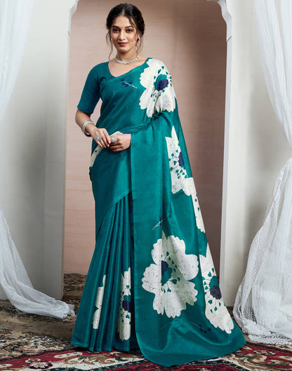 Teal Green Bhagalpuri Silk Printed Saree