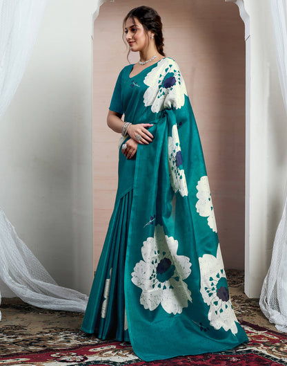 Teal Green Bhagalpuri Silk Printed Saree