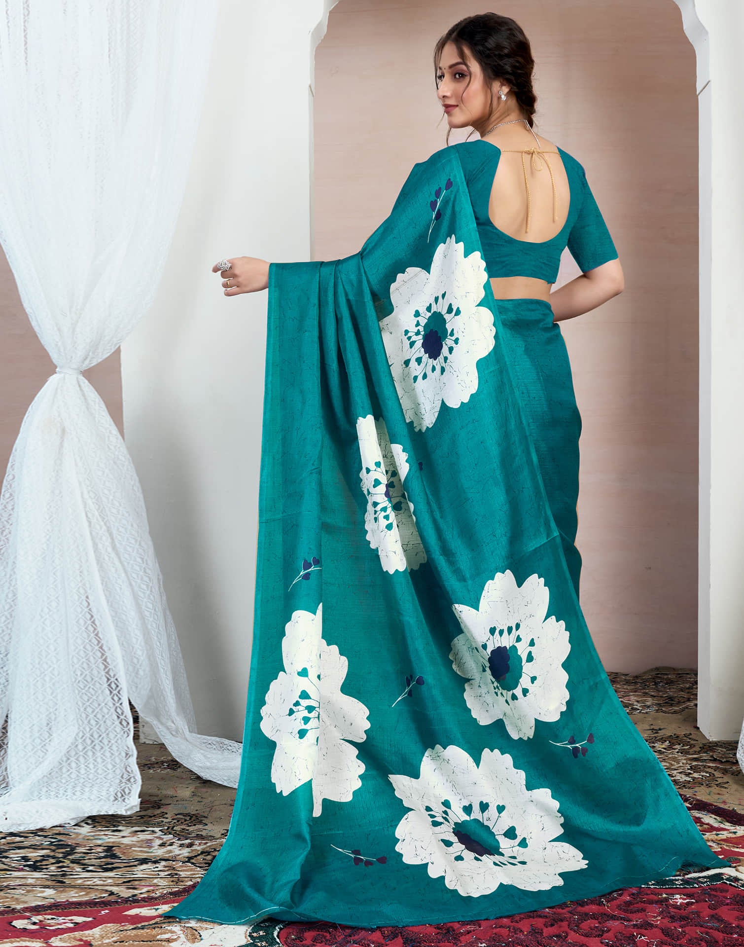 Teal Green Bhagalpuri Silk Printed Saree