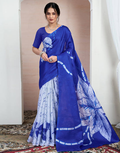 Dark Blue Bhagalpuri Silk Printed Saree