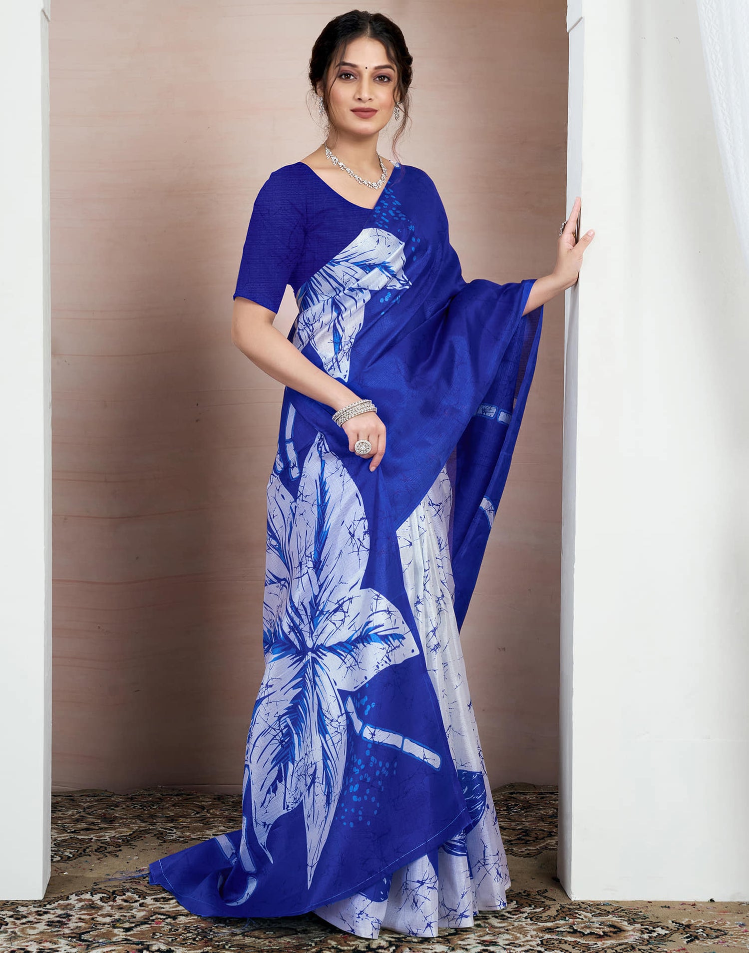 Dark Blue Bhagalpuri Silk Printed Saree