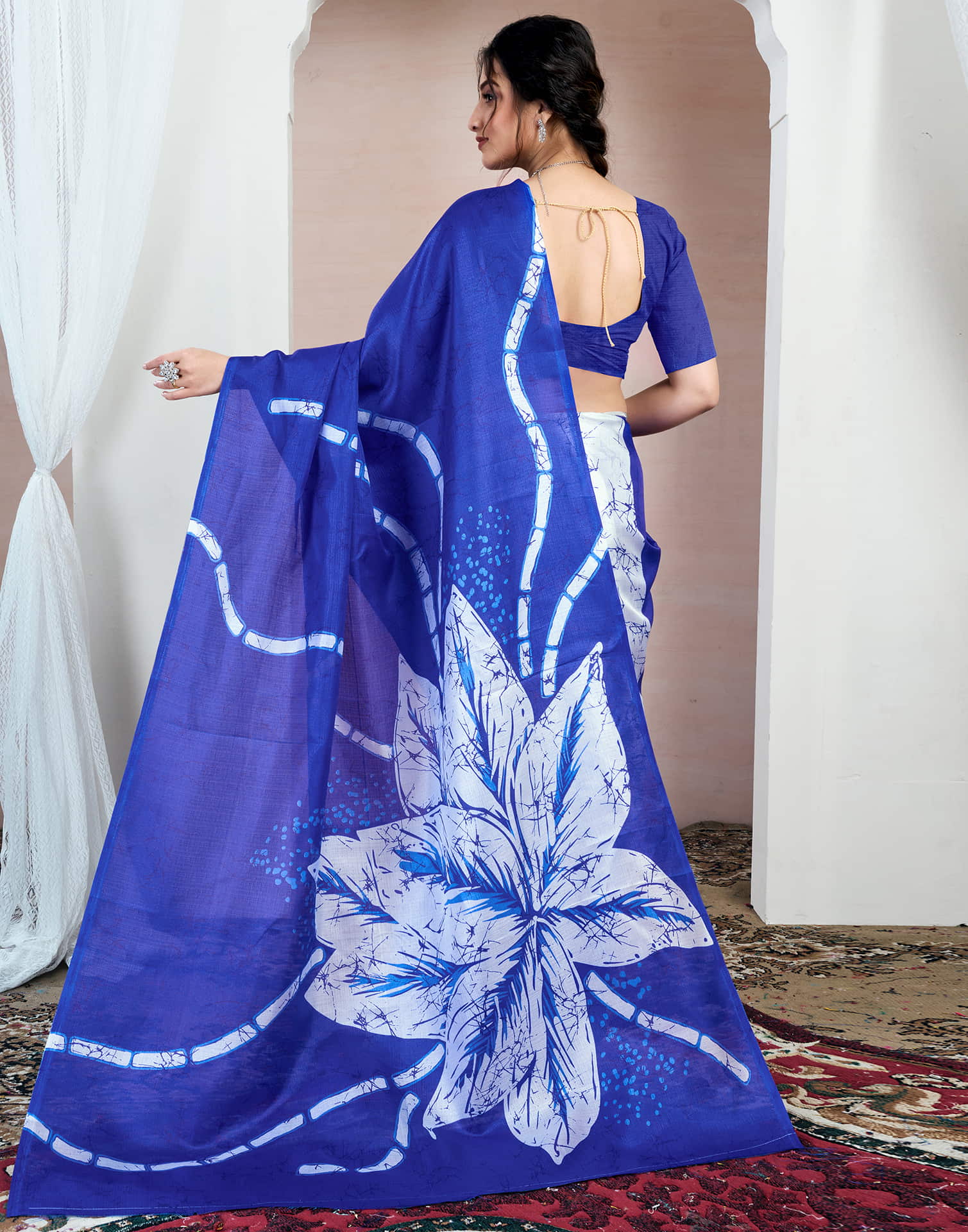 Dark Blue Bhagalpuri Silk Printed Saree