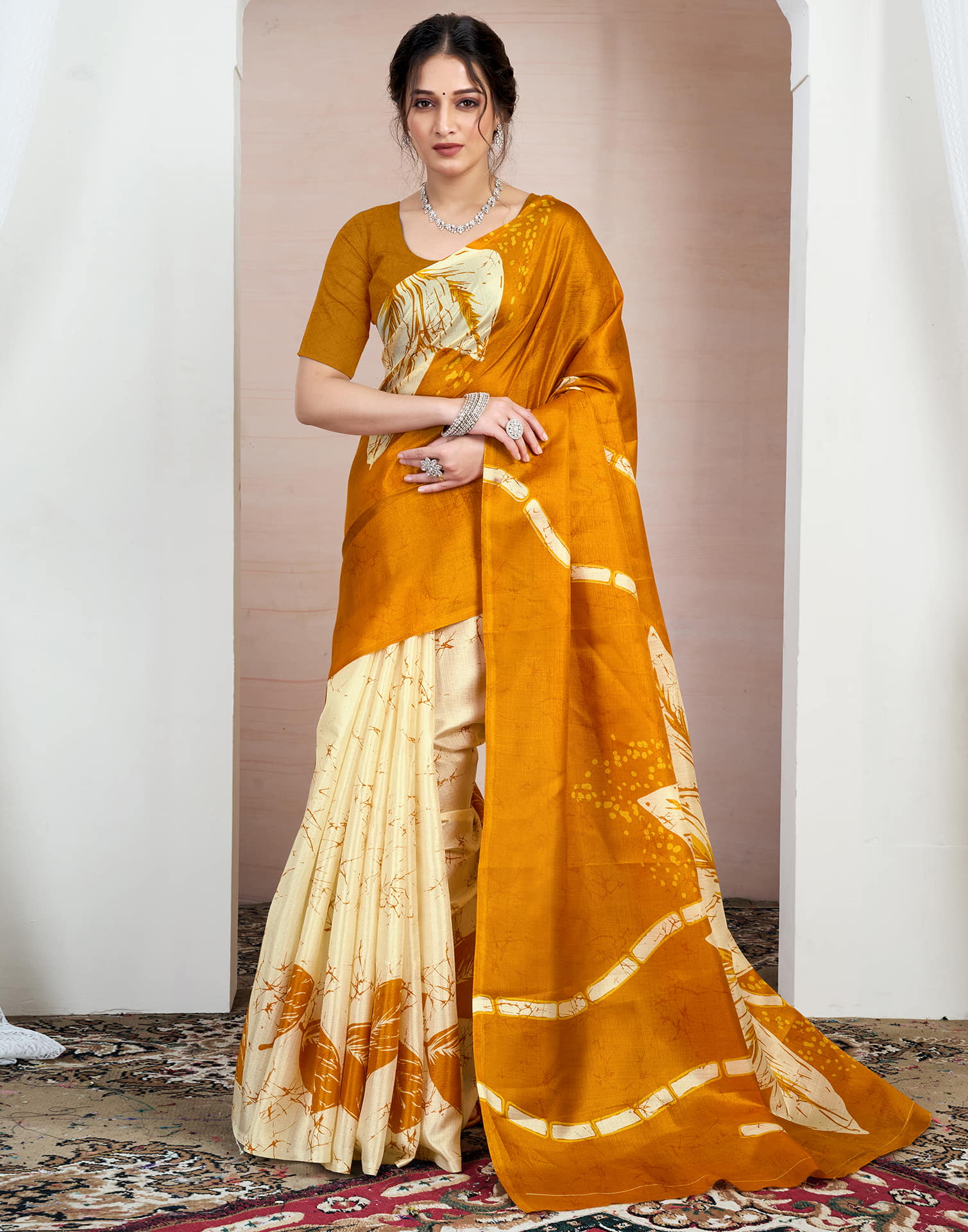 Turmeric Yellow Bhagalpuri Silk Printed Saree