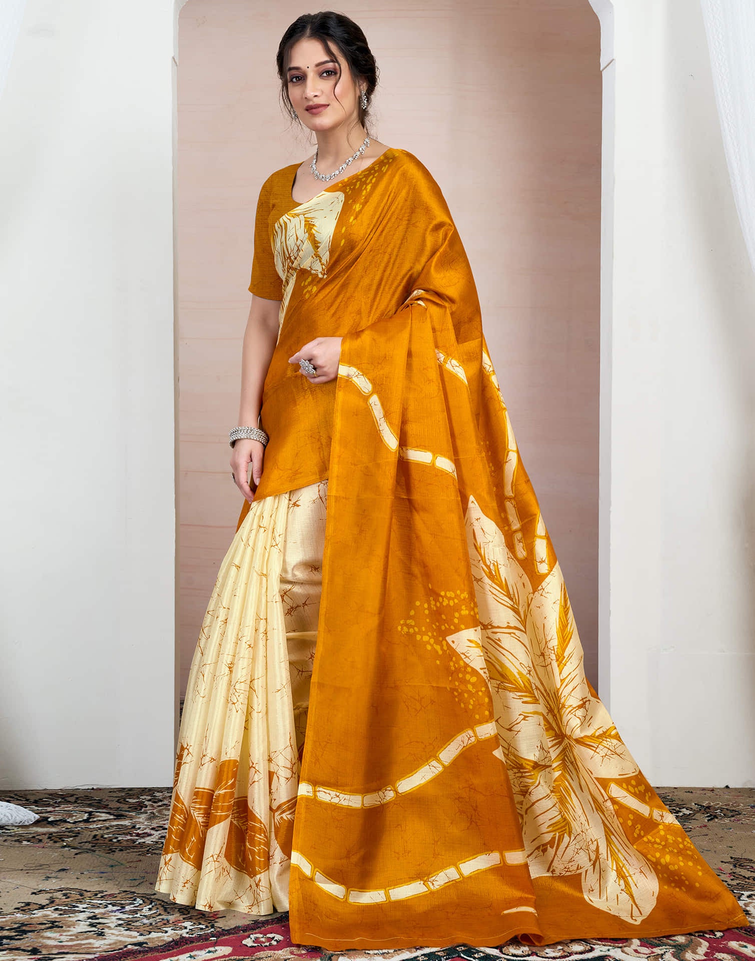 Turmeric Yellow Bhagalpuri Silk Printed Saree