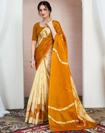 Turmeric Yellow Bhagalpuri Silk Printed Saree