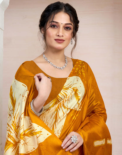 Turmeric Yellow Bhagalpuri Silk Printed Saree