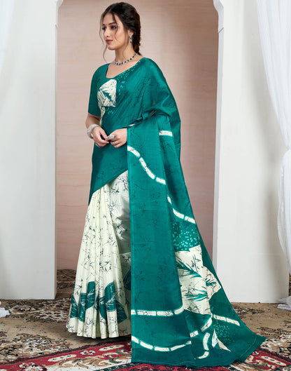 Teal Green Bhagalpuri Silk Printed Saree