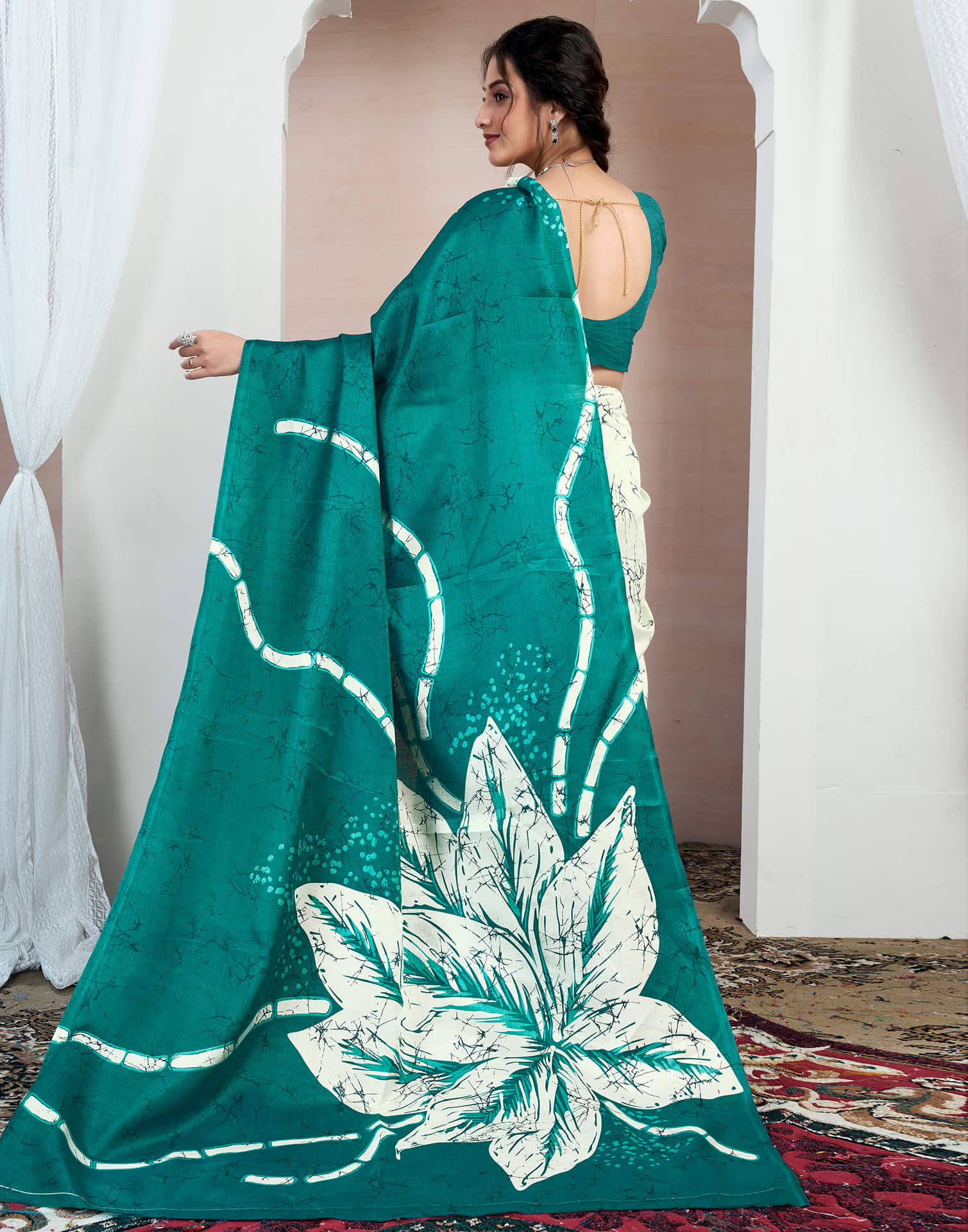 Teal Green Bhagalpuri Silk Printed Saree