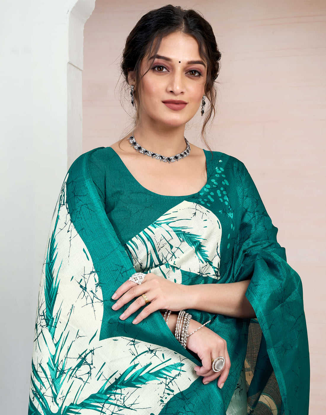 Teal Green Bhagalpuri Silk Printed Saree