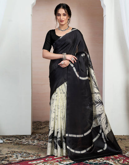 Black Bhagalpuri Silk Printed Saree