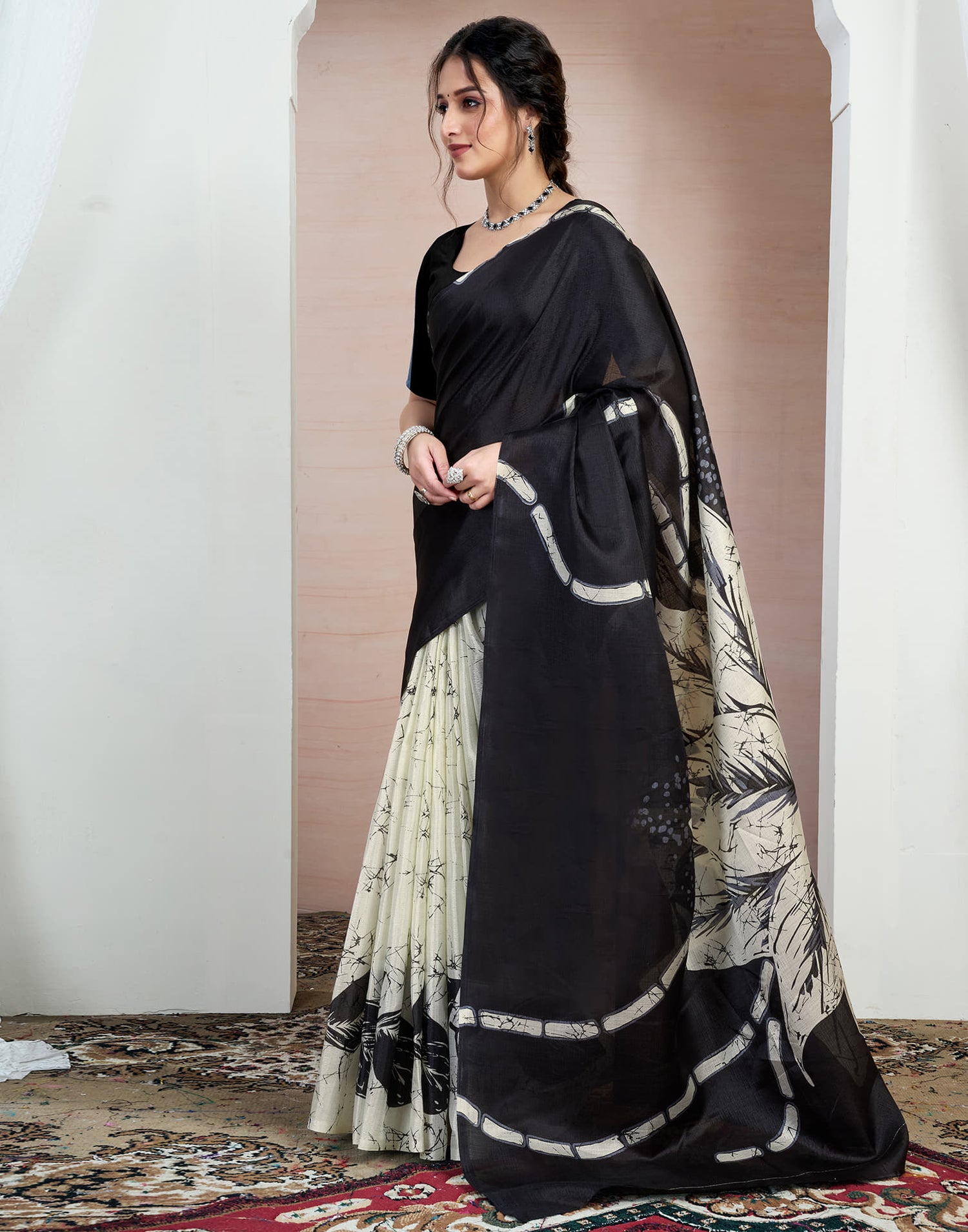 Black Bhagalpuri Silk Printed Saree