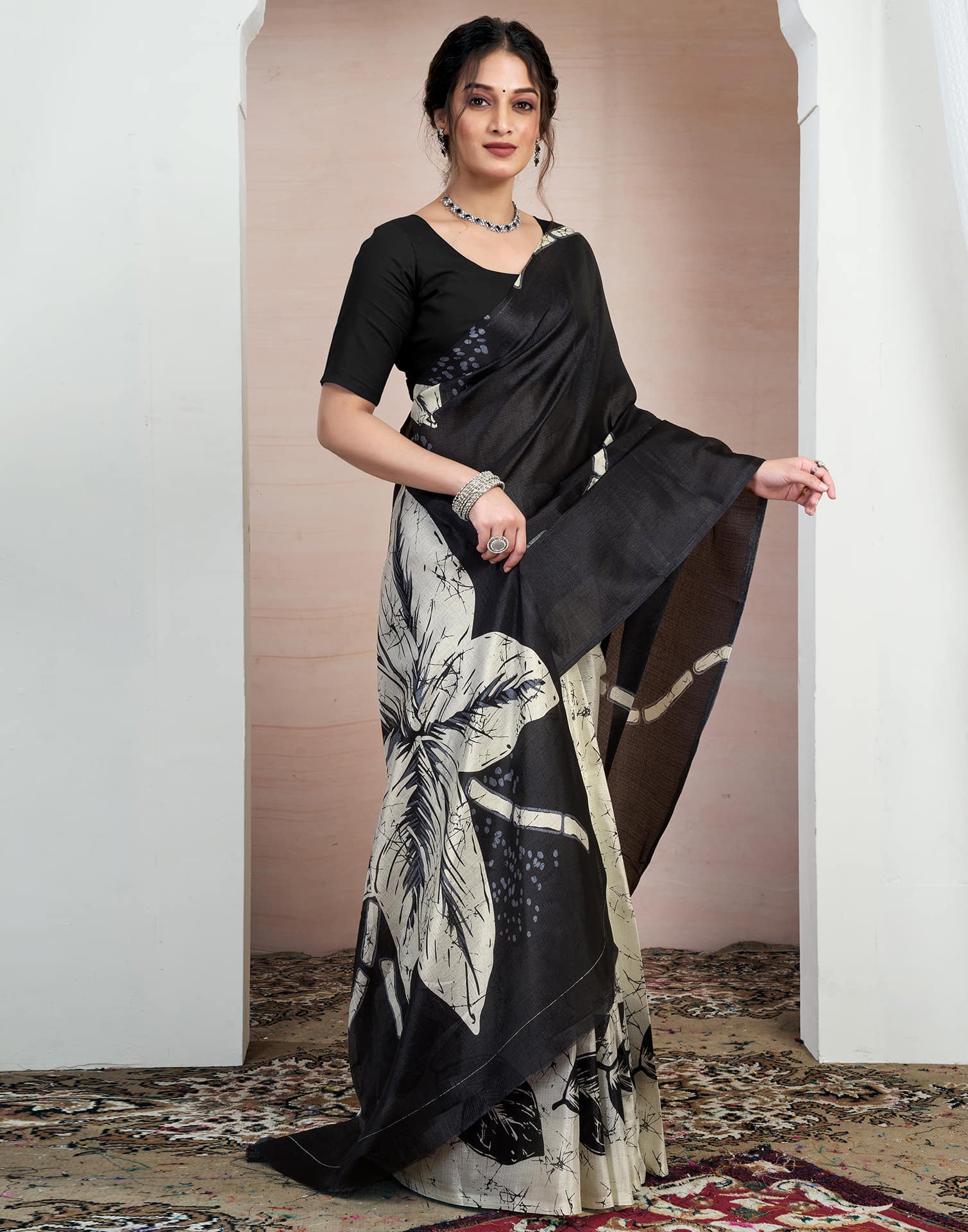 Black Bhagalpuri Silk Printed Saree