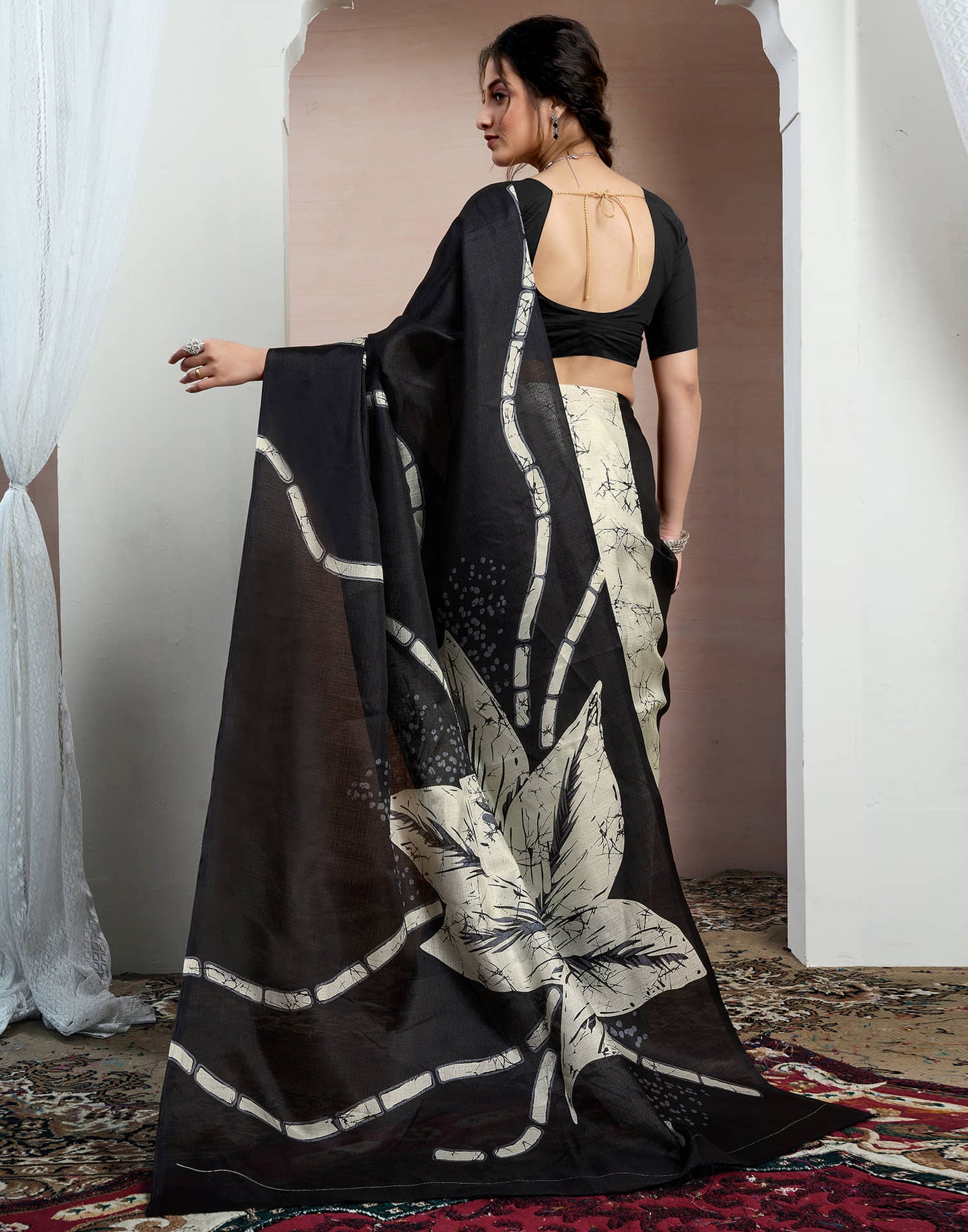 Black Bhagalpuri Silk Printed Saree