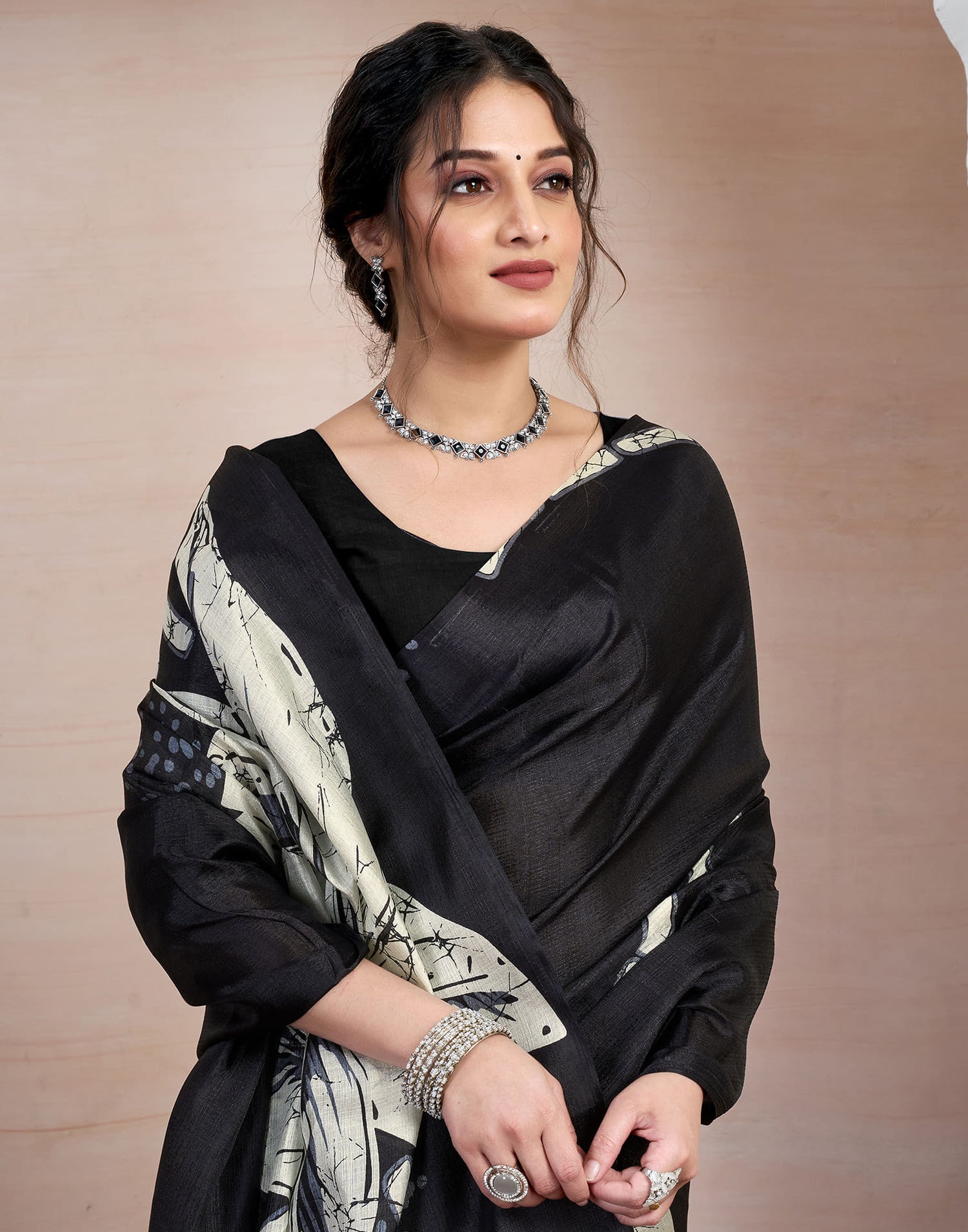 Black Bhagalpuri Silk Printed Saree