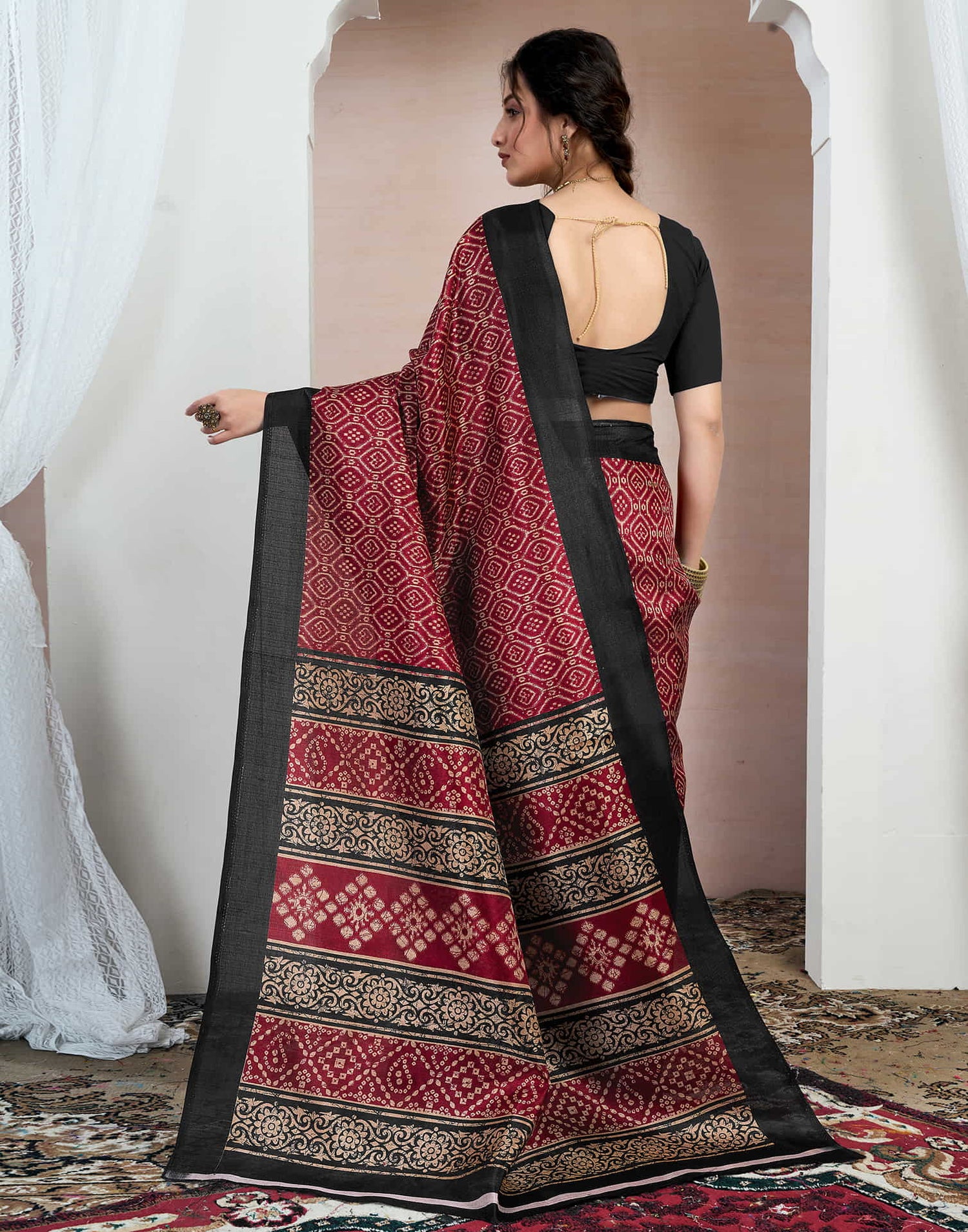 Maroon Bhagalpuri Silk Printed Saree