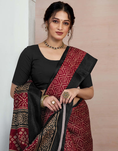 Maroon Bhagalpuri Silk Printed Saree