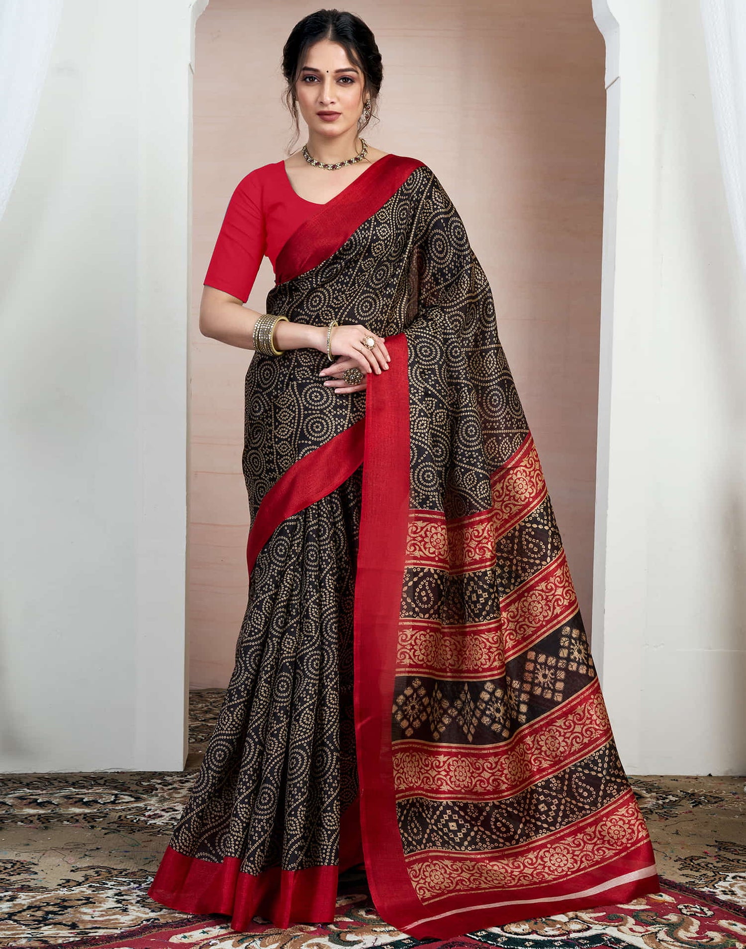 Black Bhagalpuri Silk Printed Saree