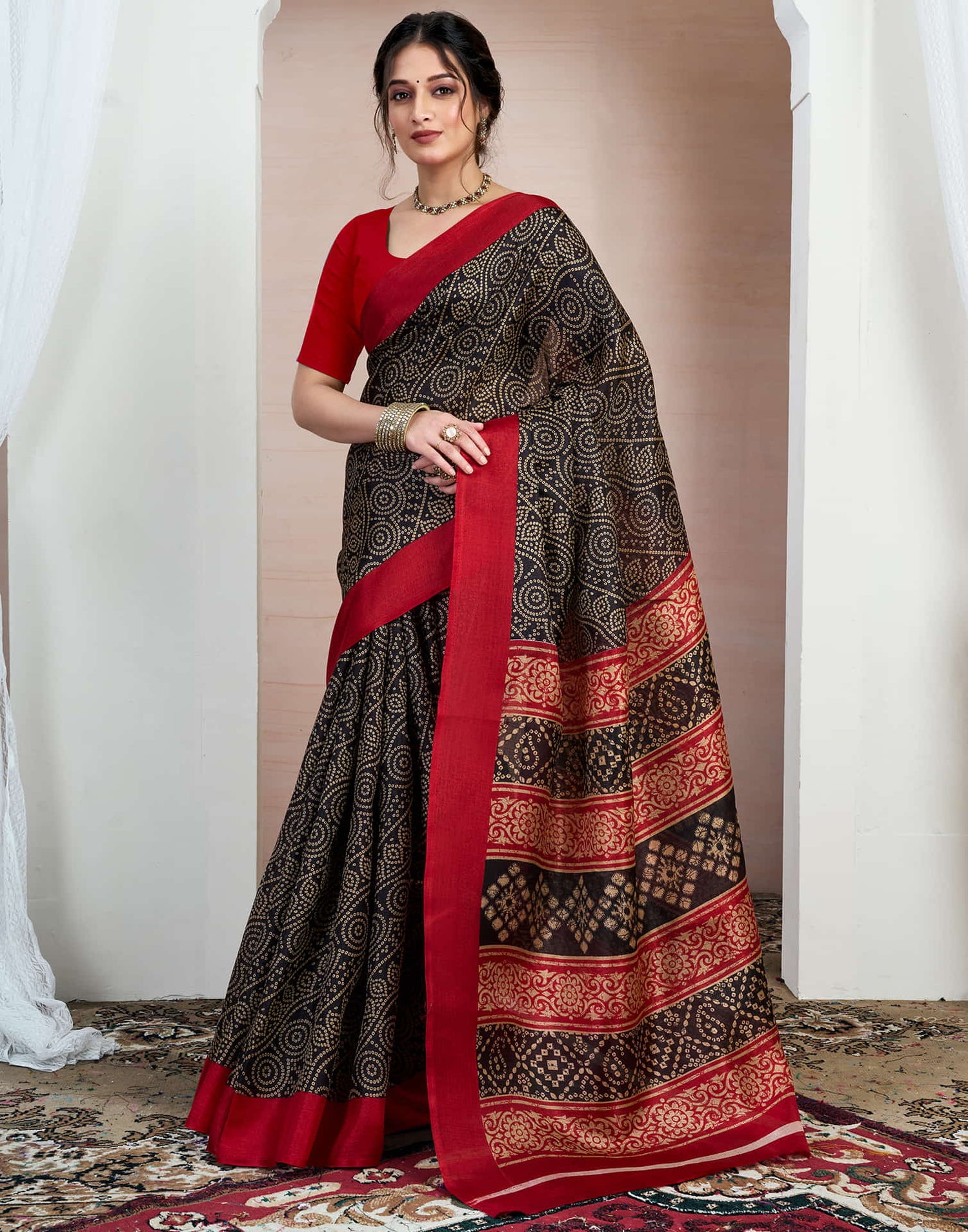 Black Bhagalpuri Silk Printed Saree