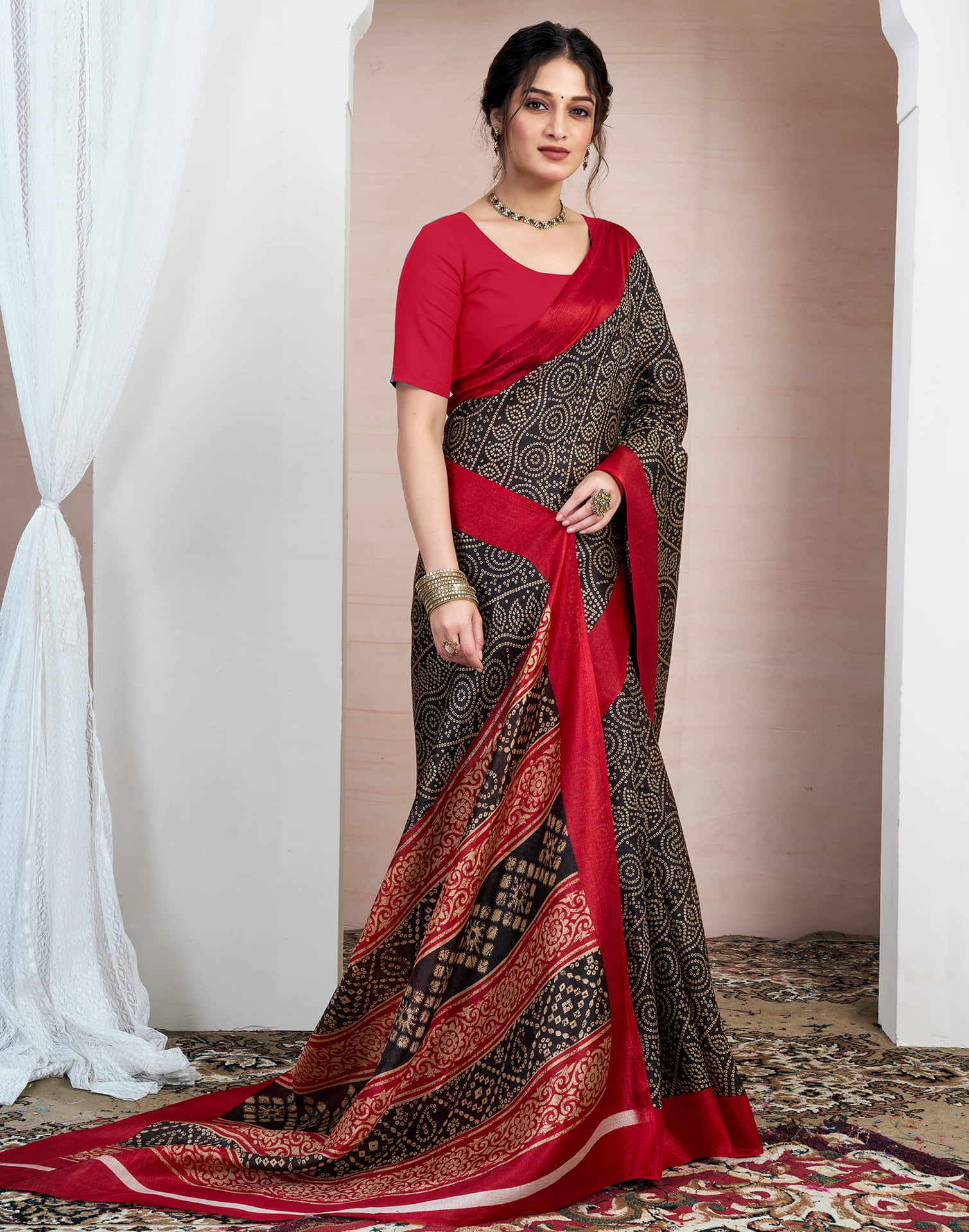 Black Bhagalpuri Silk Printed Saree