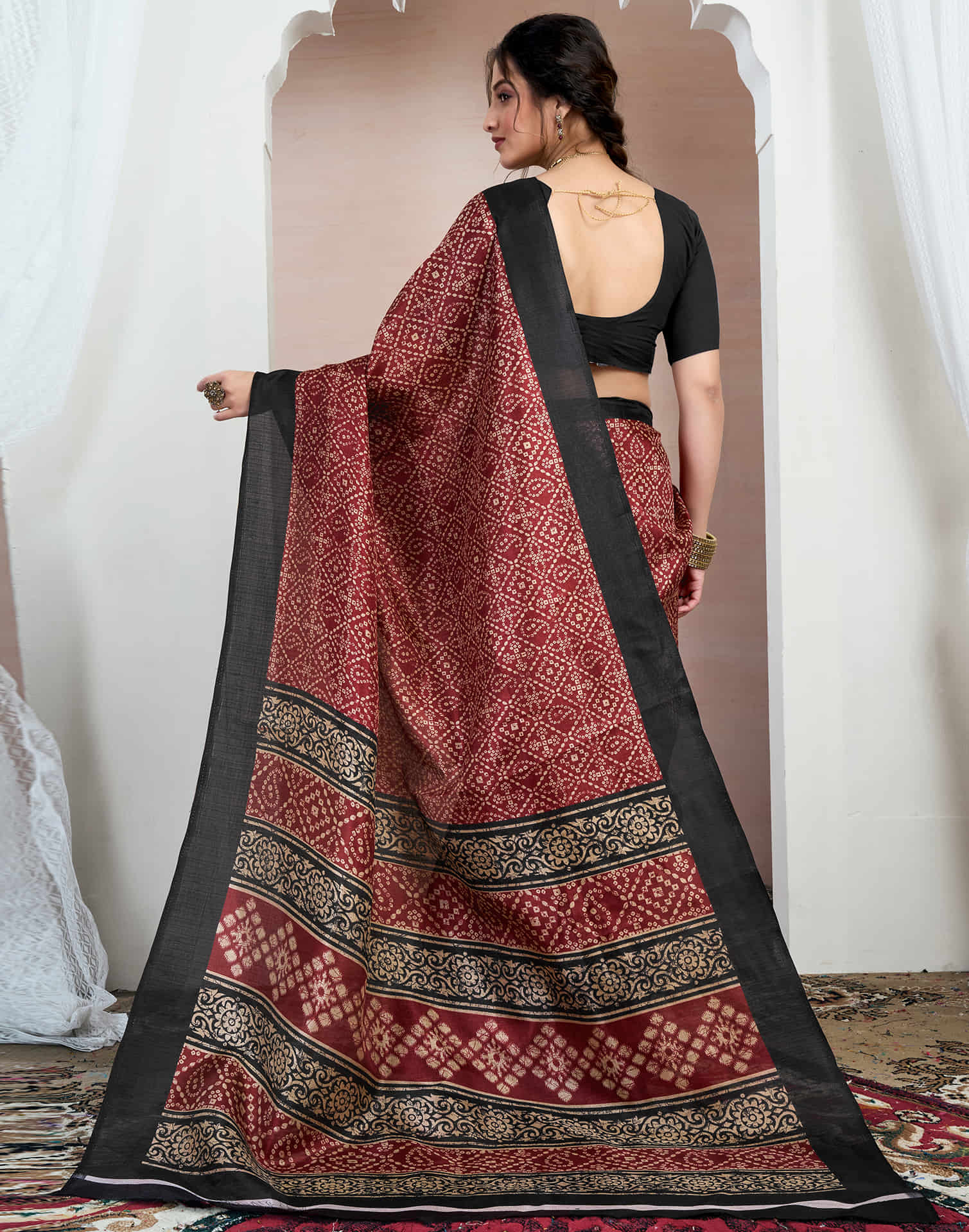 Maroon Bhagalpuri Silk Printed Saree