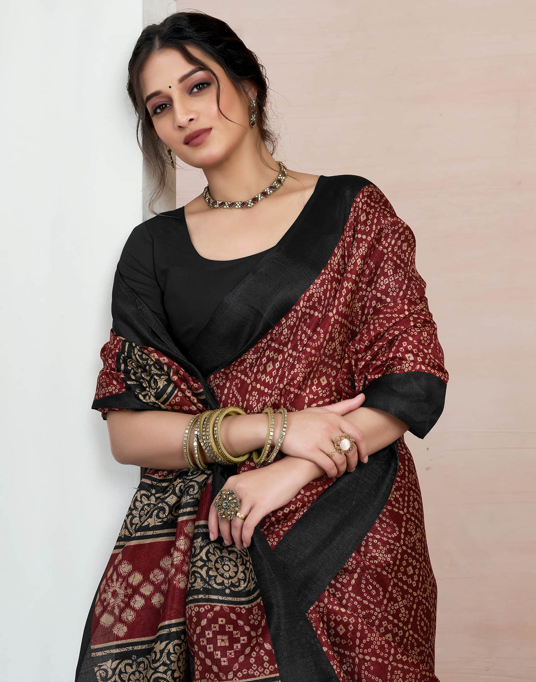 Maroon Bhagalpuri Silk Printed Saree