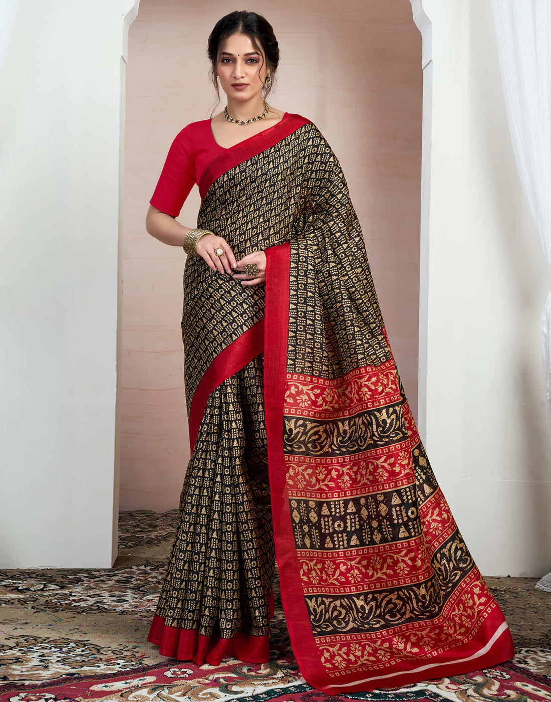 Black Bhagalpuri Silk Printed Saree