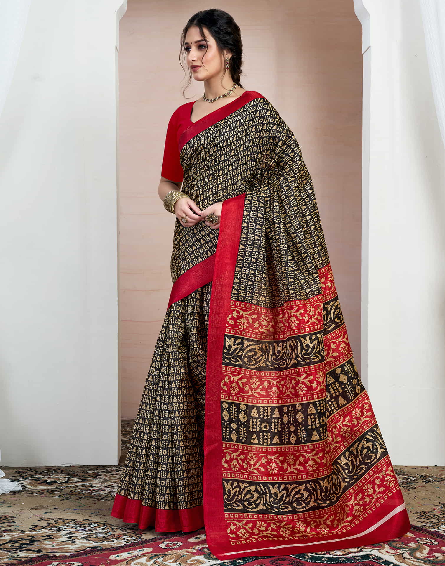 Black Bhagalpuri Silk Printed Saree