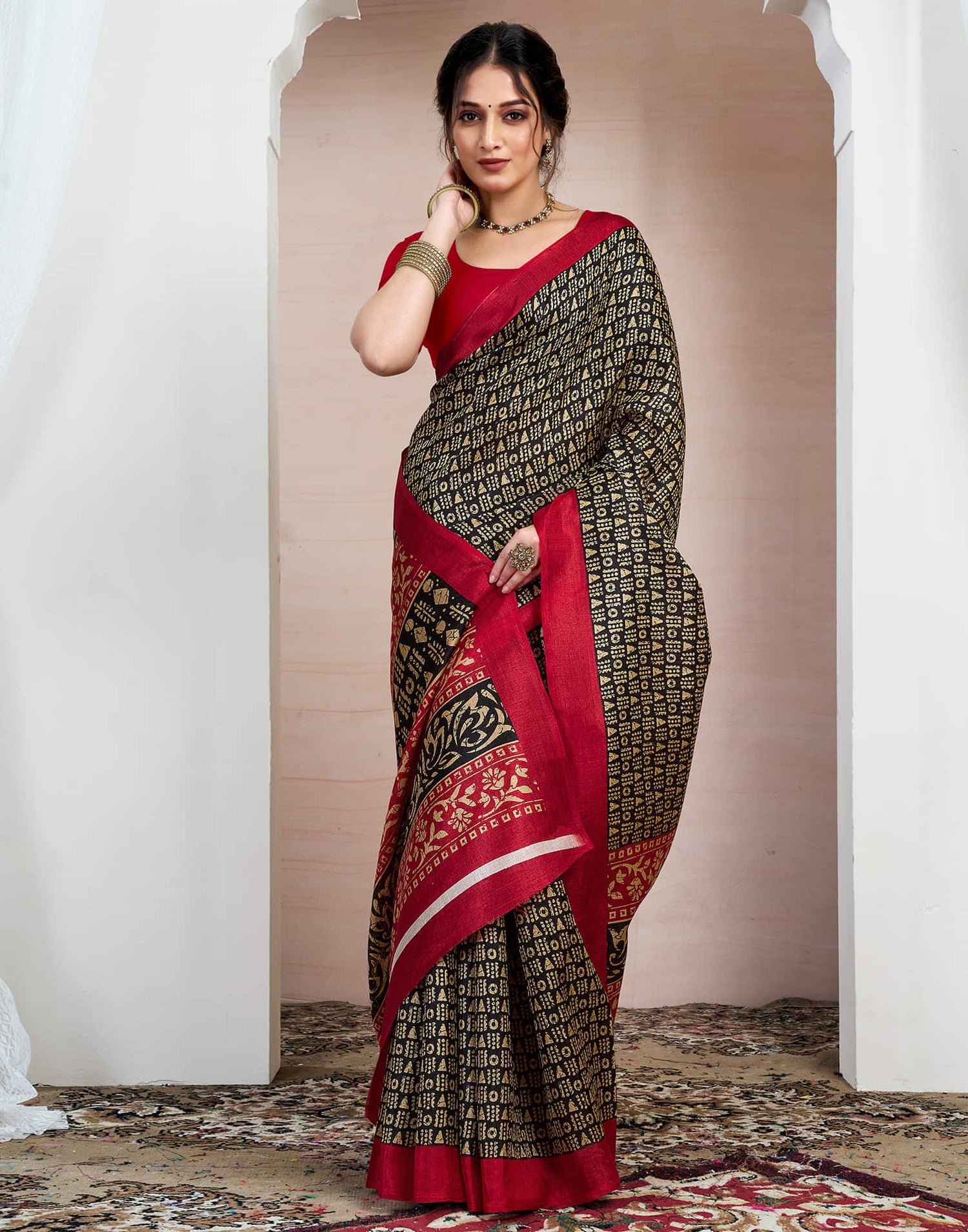 Black Bhagalpuri Silk Printed Saree