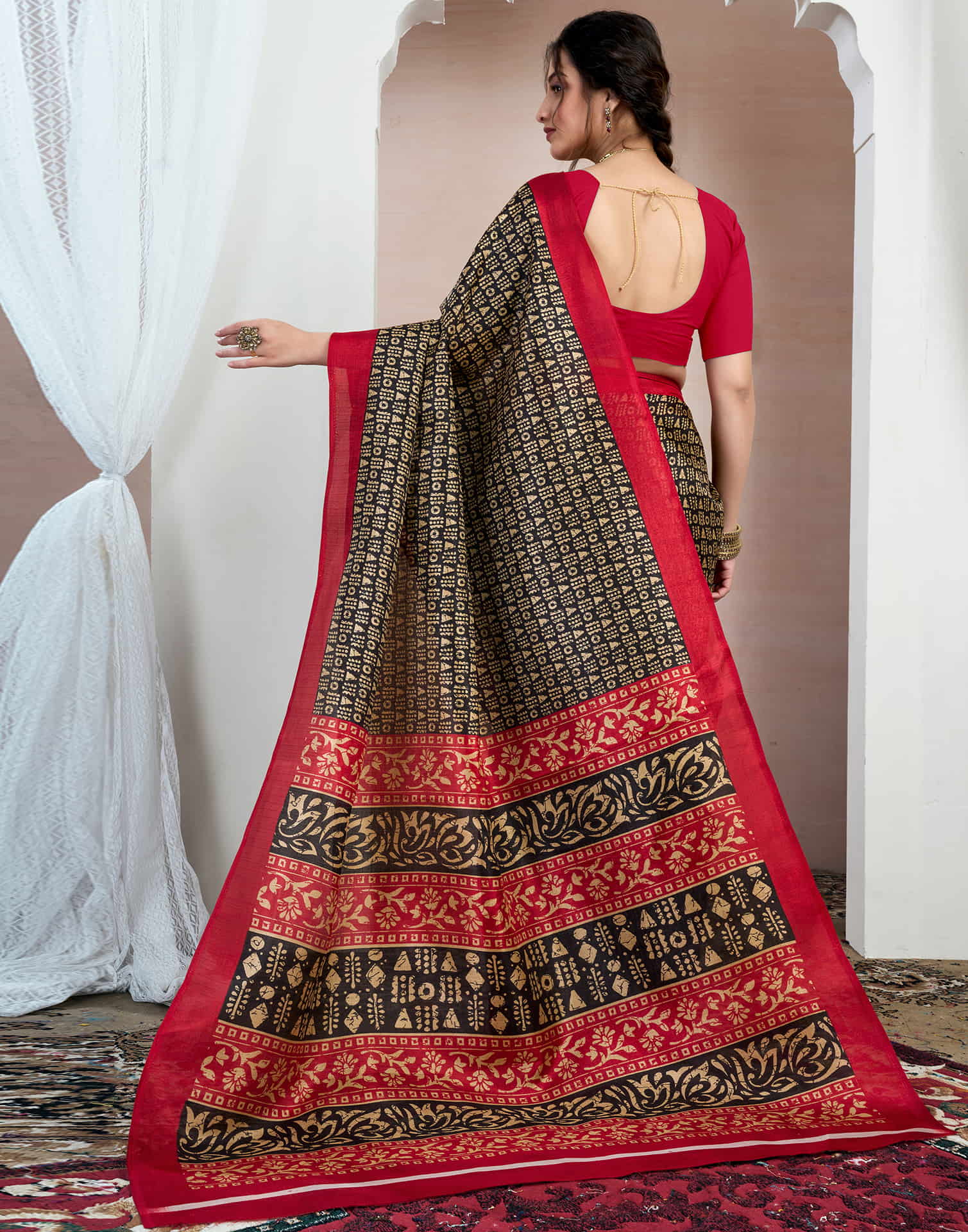 Black Bhagalpuri Silk Printed Saree