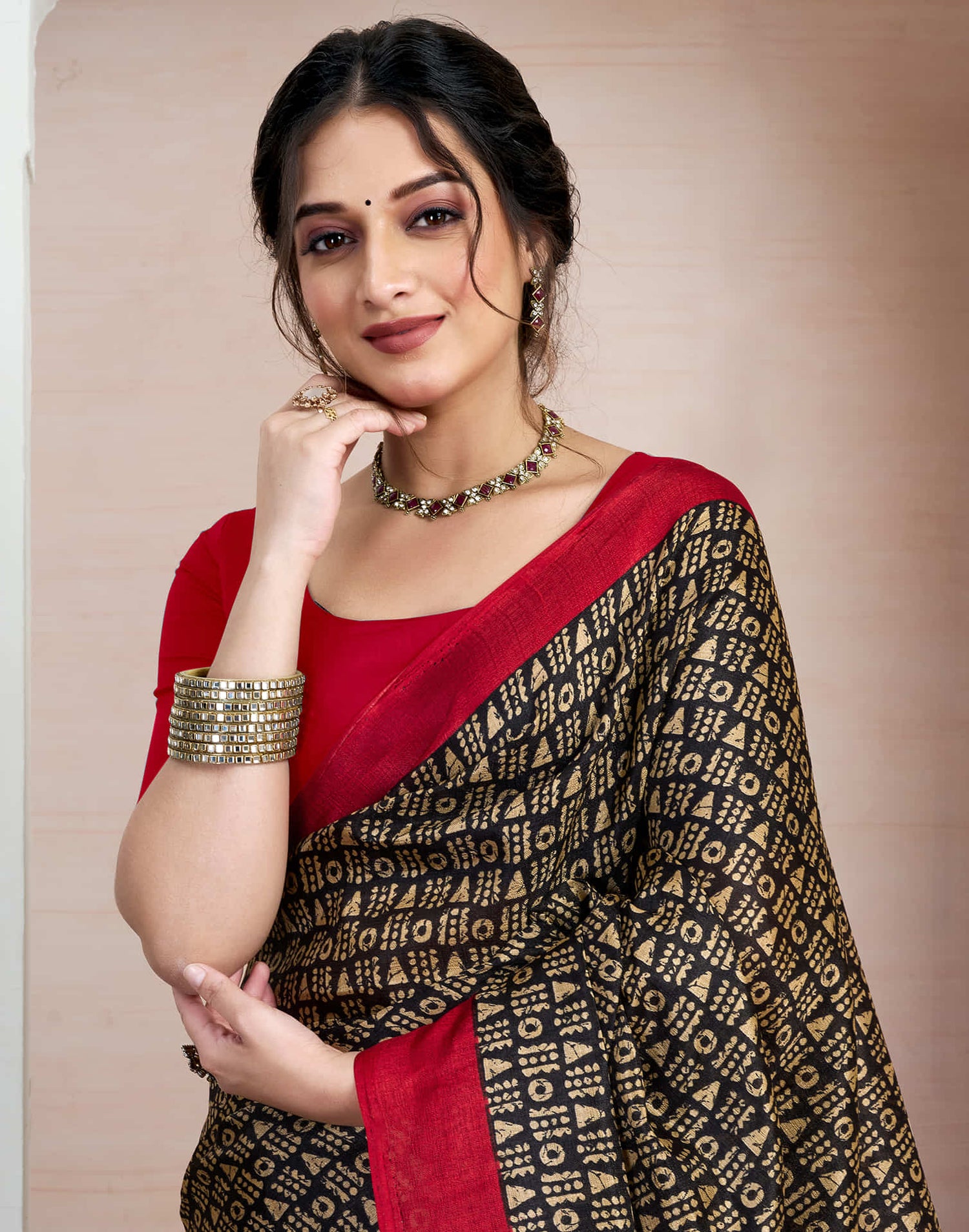 Black Bhagalpuri Silk Printed Saree