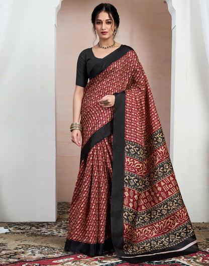 Maroon Bhagalpuri Silk Printed Saree