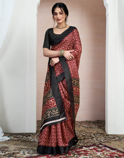 Maroon Bhagalpuri Silk Printed Saree